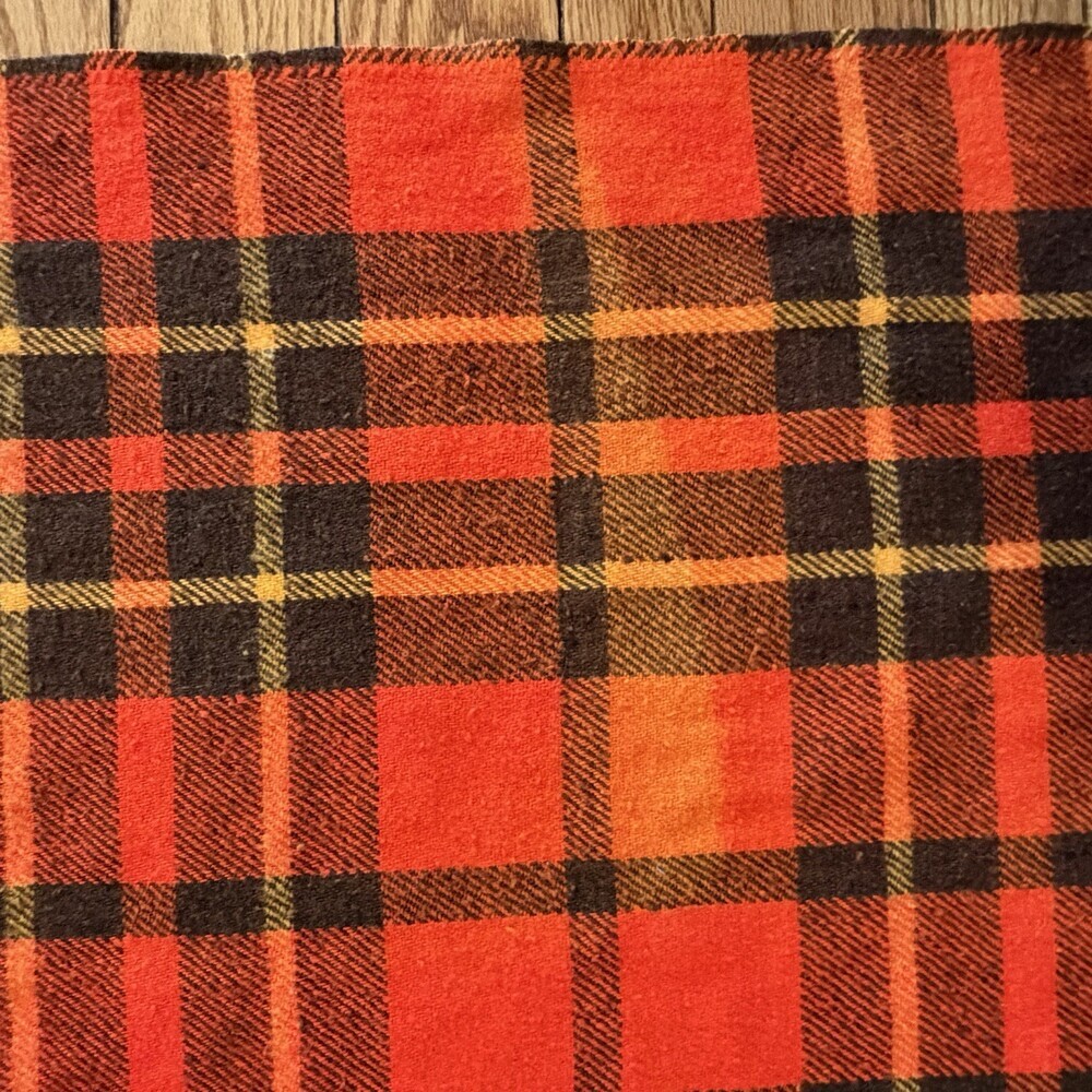 Vintage Orange Brown Plaid Wool Blend Throw Blanket Fringe Faribo Style Cabin - Picture 5 of 5